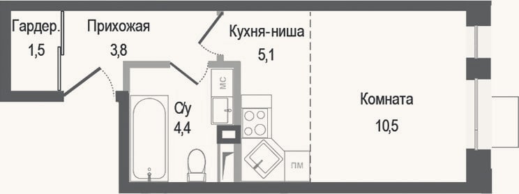 Планировка: Студия, 25,3 м²