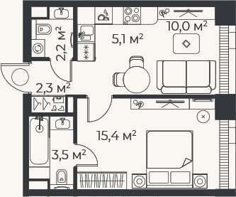 Планировка: 2-к, 38,5 м²