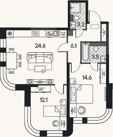 Планировка: 3-к, 64,1 м²