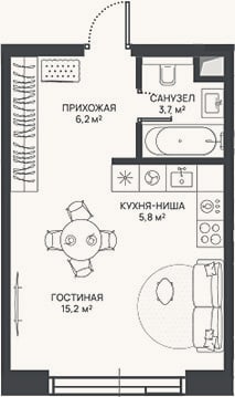 Планировка: Студия, 30,9 м²