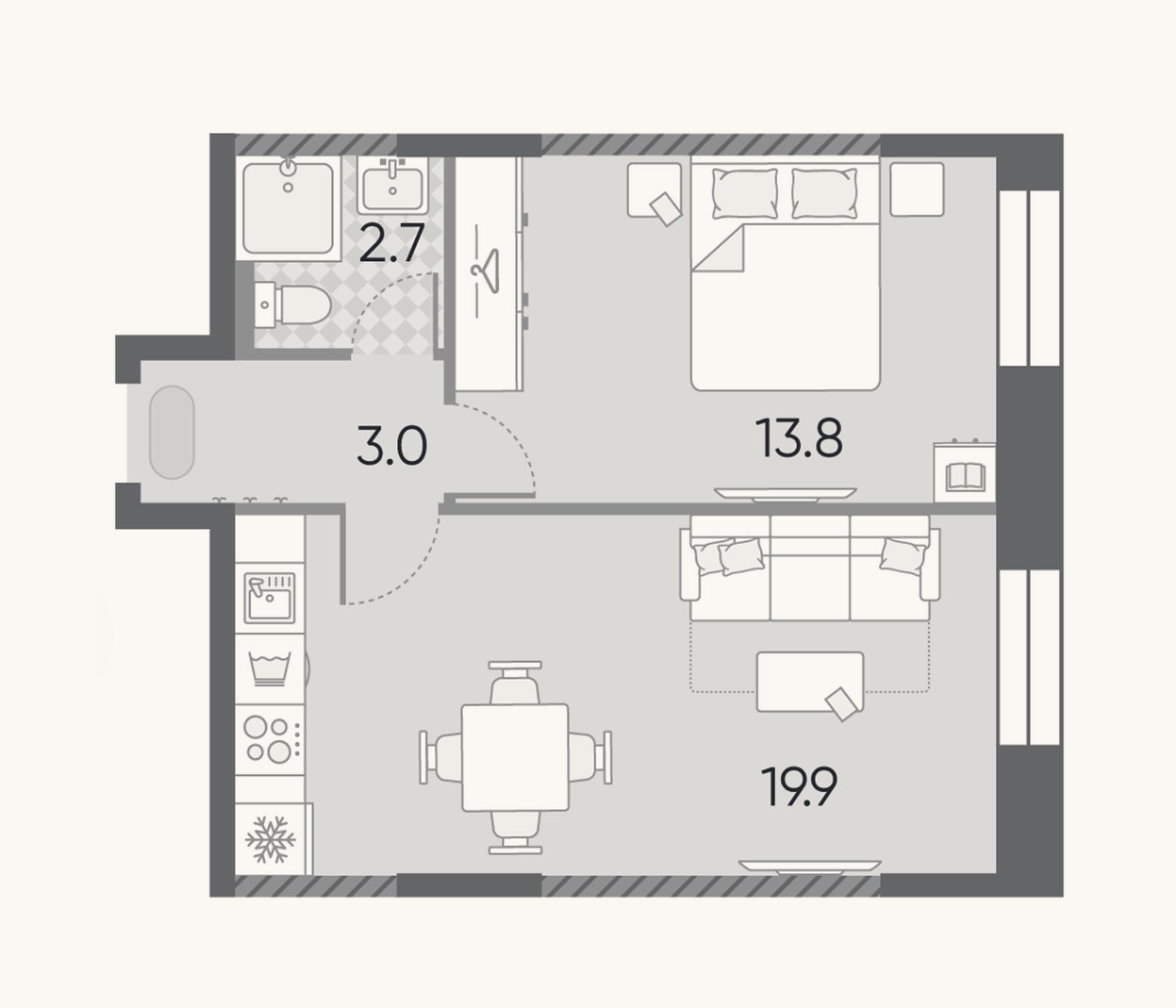 Планировка: 2-к, 39,4 м²