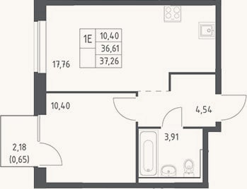 Планировка: 2-к, 36,6 м²