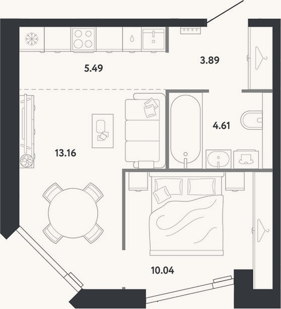 Планировка: 1-к, 37,2 м²