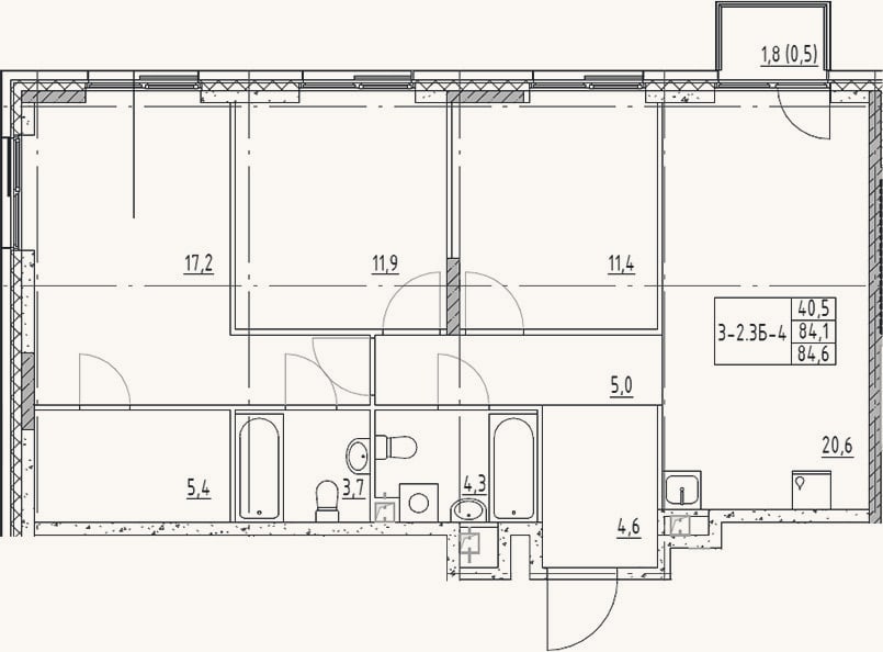 Планировка: 4+ к, 84,1 м²