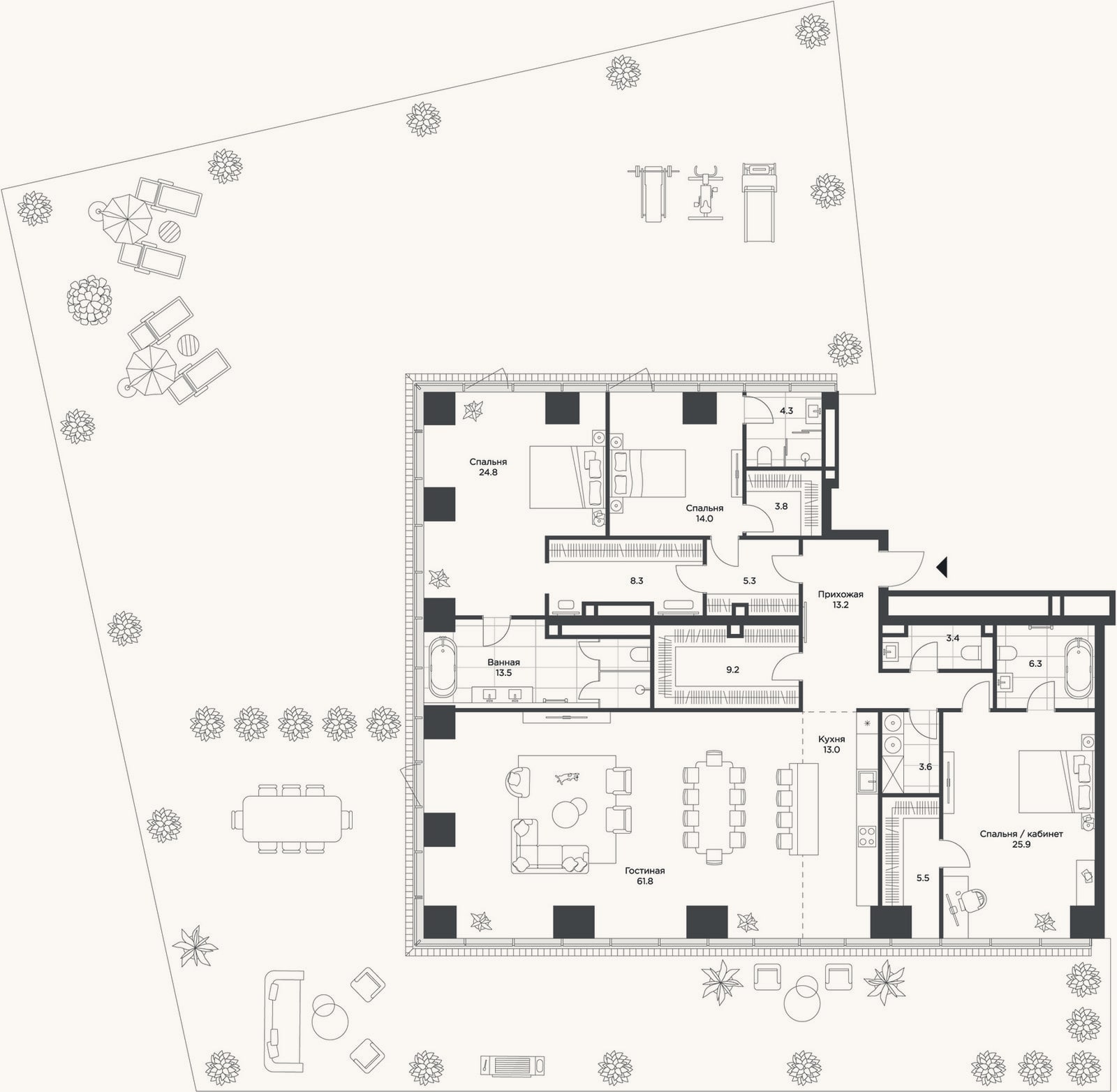 Планировка: 4+ к, 219 м²