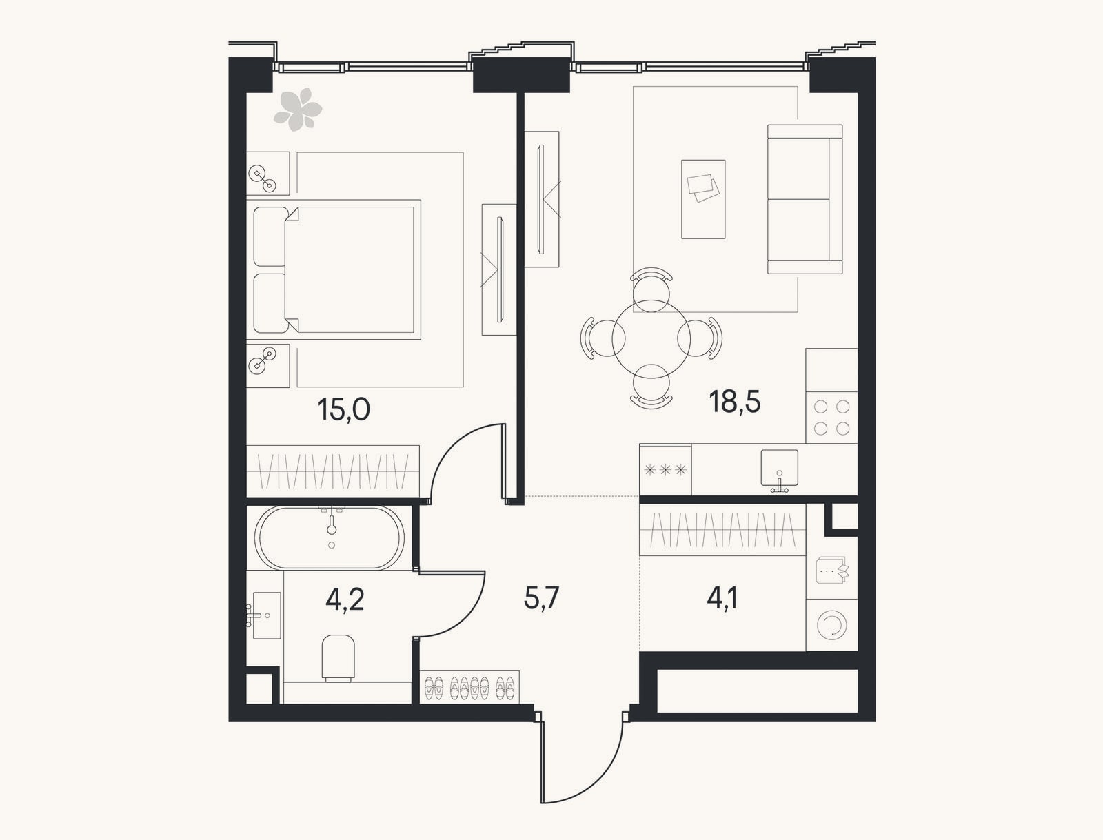 Планировка: 2-к, 47,5 м²