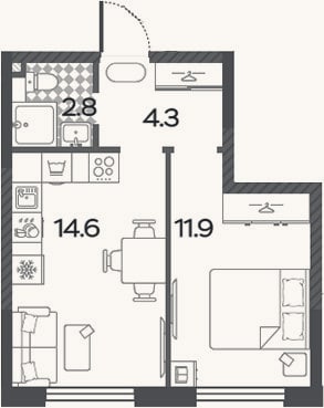 Планировка: 2-к, 32,4 м²