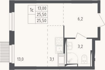 Планировка: Студия, 25,5 м²