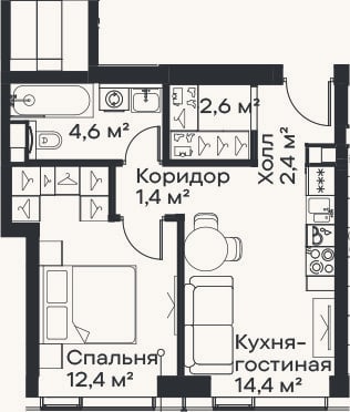 Планировка: 2-к, 37,8 м²