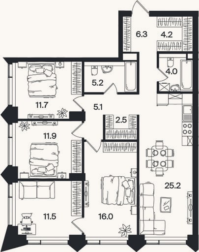 Планировка: 4+ к, 103,1 м²