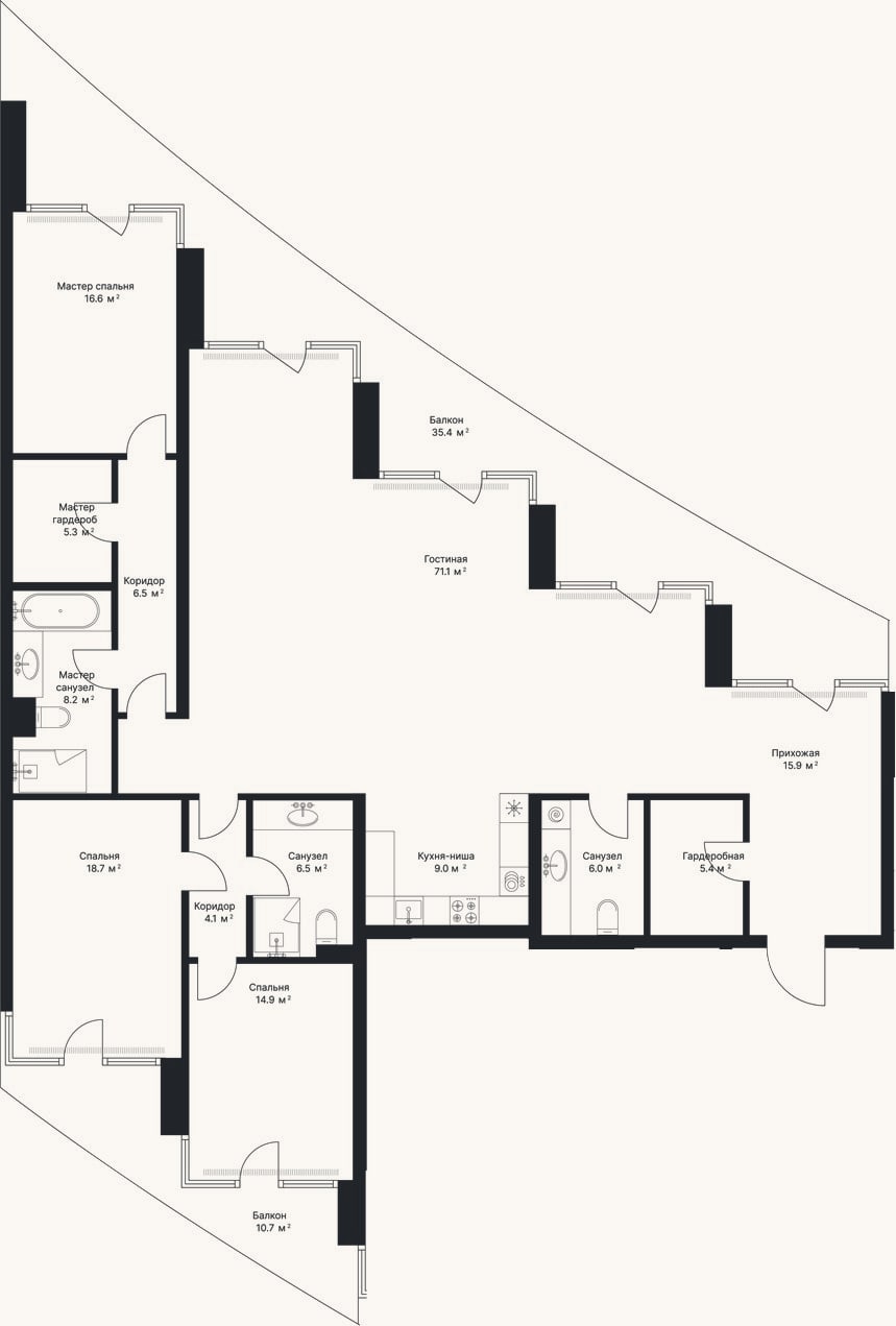 Планировка: 4+ к, 188,2 м²