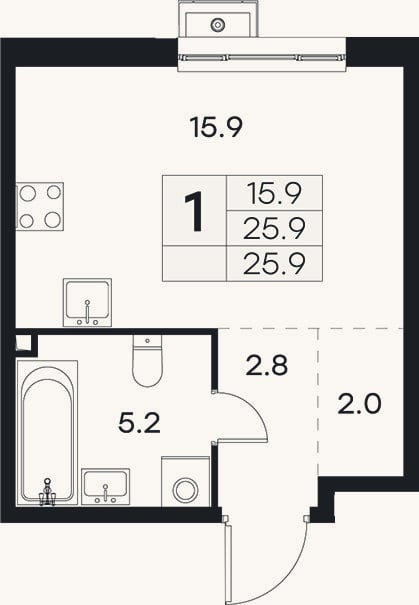 Планировка: Студия, 25,9 м²