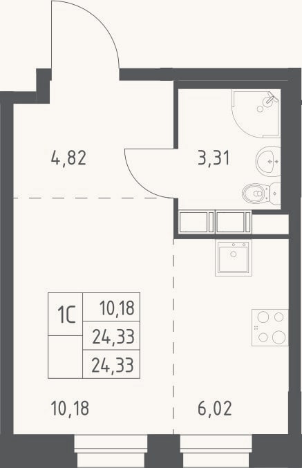 Планировка: Студия, 24,3 м²