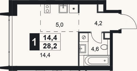 Планировка: Студия, 28,2 м²