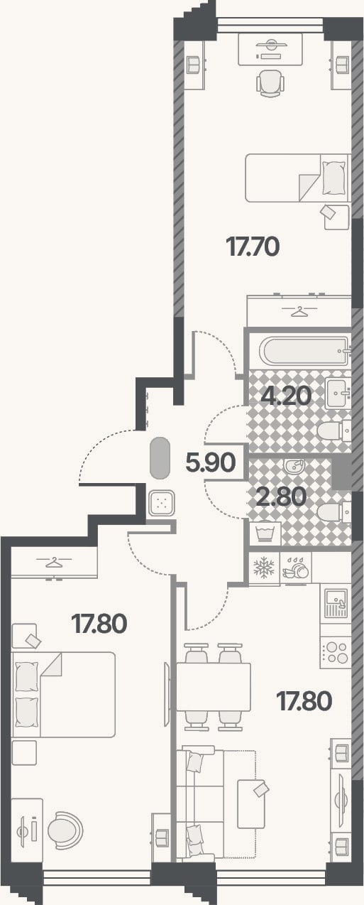 Планировка: 3-к, 66,2 м²