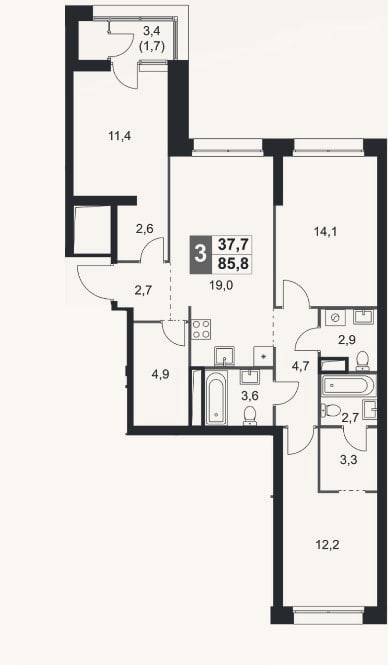 Планировка: 4+ к, 84,1 м²