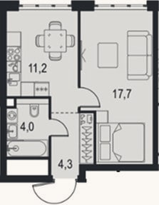 Планировка: 1-к, 37,2 м²