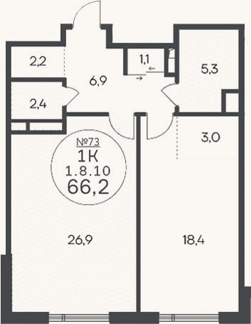 Планировка: 2-к, 66,2 м²