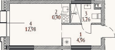 Планировка: Студия, 22,1 м²