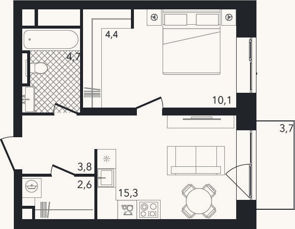 Планировка: 2-к, 40,9 м²