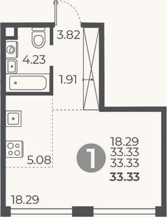 Планировка: Студия, 33,3 м²