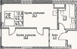Планировка: 2-к, 45,7 м²