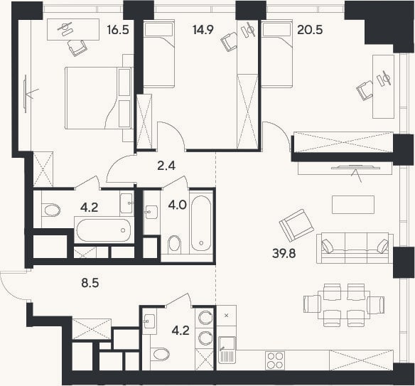 Планировка: 4+ к, 115 м²