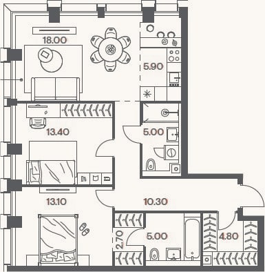Планировка: 3-к, 78,2 м²
