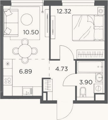 Планировка: 2-к, 38,3 м²