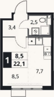 Планировка: Студия, 22,1 м²