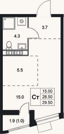 Планировка: Студия, 28,5 м²