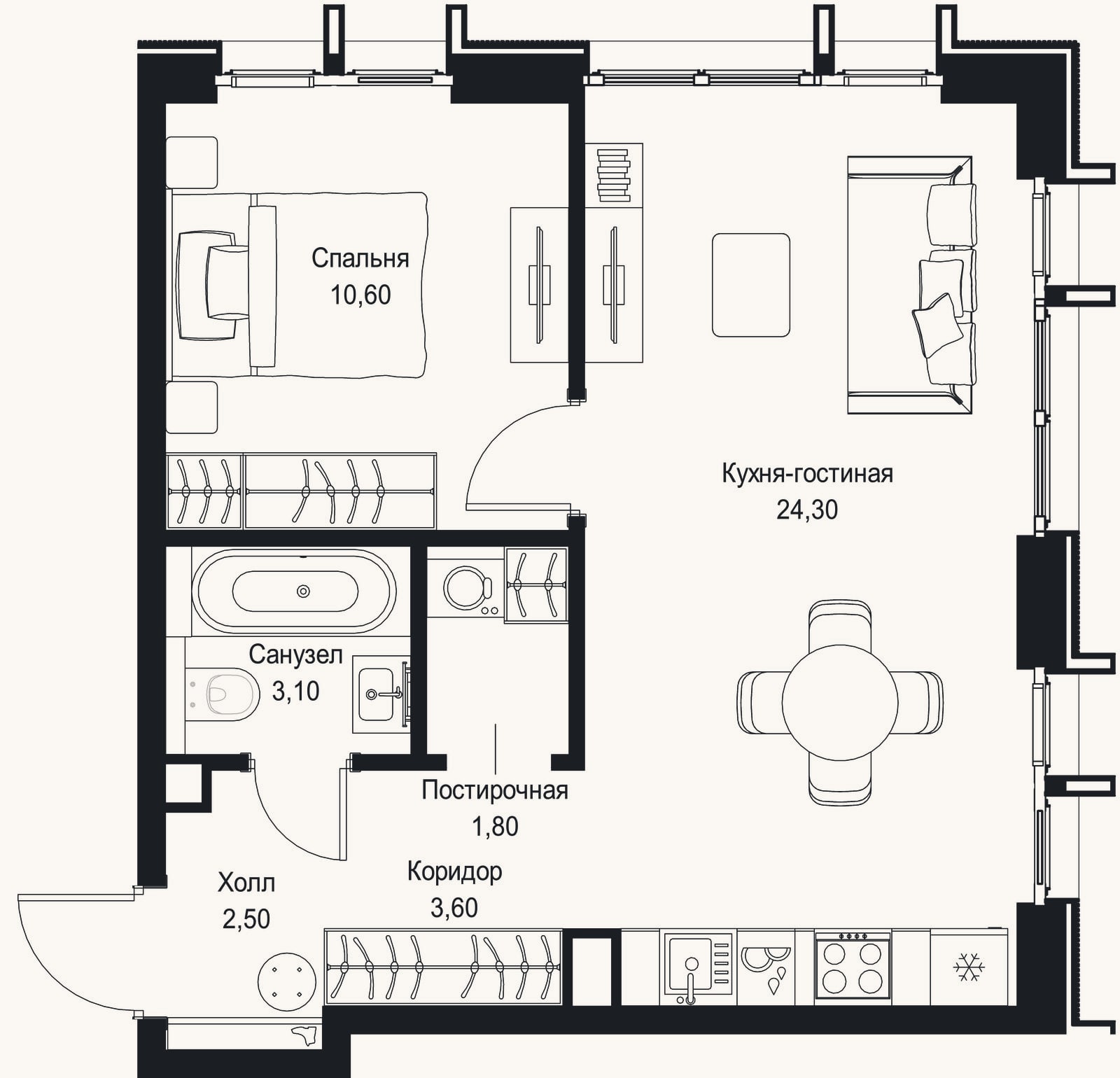 Планировка: 2-к, 45,9 м²