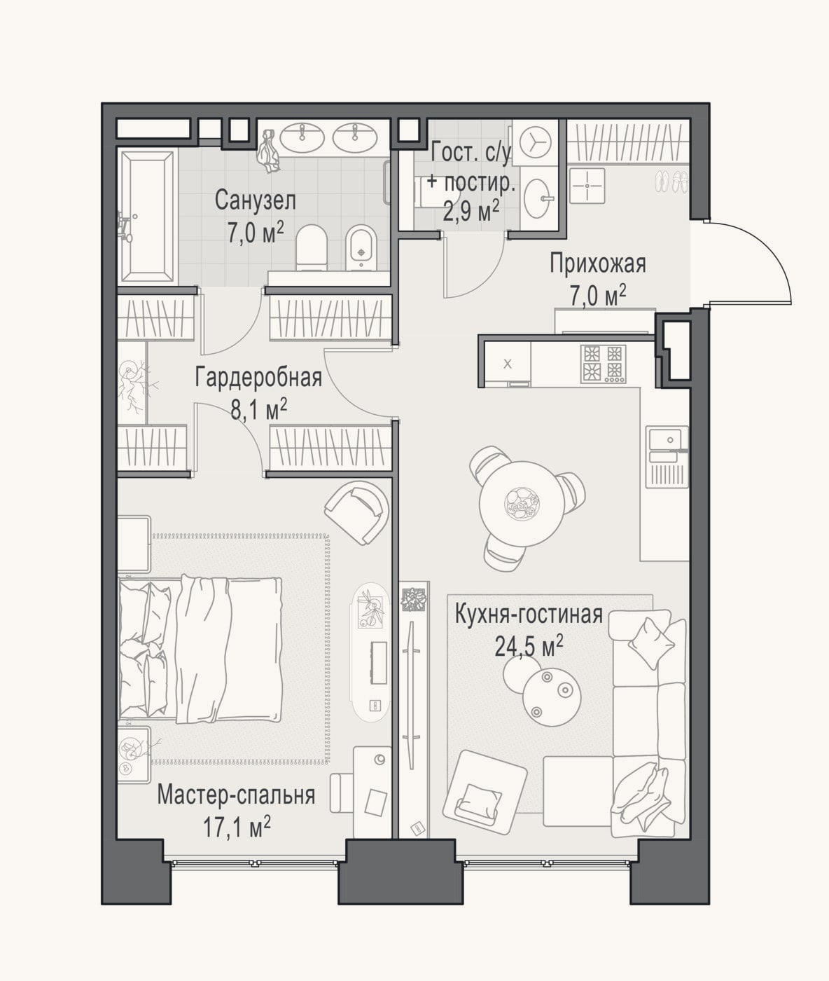Планировка: 2-к, 67,4 м²