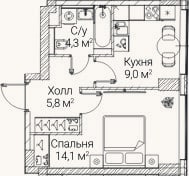 Планировка: 1-к, 33,2 м²