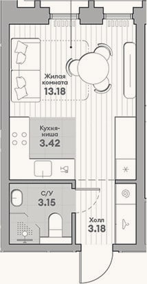 Планировка: Студия, 22,9 м²