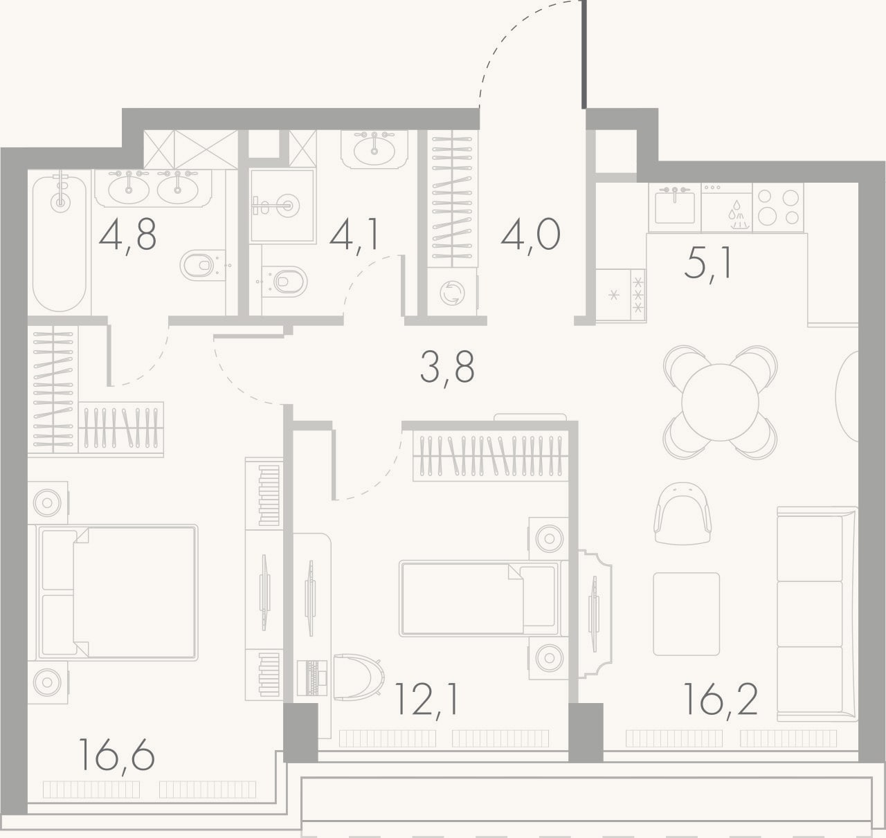Планировка: 3-к, 65,2 м²