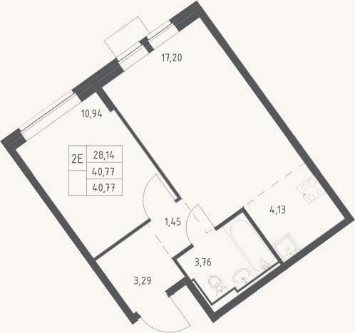 Планировка: 2-к, 40,8 м²