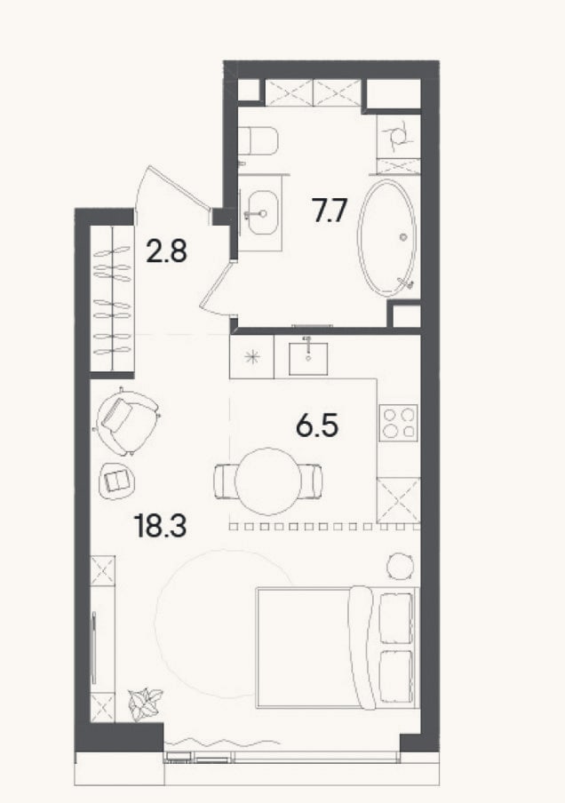 Планировка: Студия, 35,4 м²