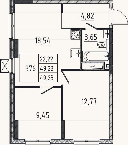 Планировка: 3-к, 49,2 м²