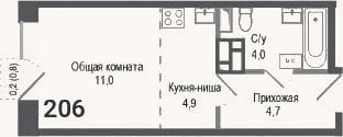 Планировка: Студия, 24,6 м²