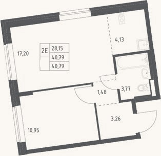 Планировка: 2-к, 40,8 м²