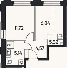 Планировка: 2-к, 33,6 м²
