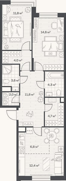 Планировка: 3-к, 76 м²