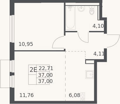 Планировка: 2-к, 37 м²
