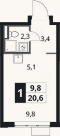 Планировка: Студия, 20,6 м²
