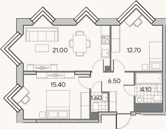 Планировка: 3-к, 61,3 м²