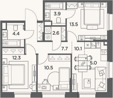Планировка: 4+ к, 70 м²