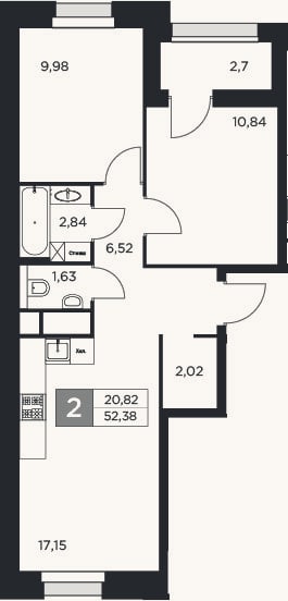 Планировка: 3-к, 51 м²