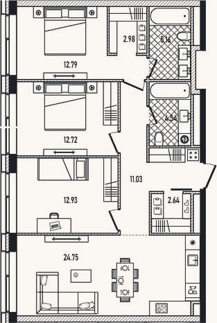 Планировка: 4+ к, 90,6 м²