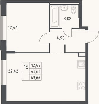 Планировка: 2-к, 43,7 м²